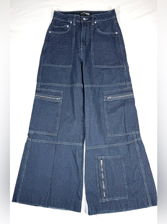 Fashion Nova Denim - FASHION NOVA Womens Cargo Carpenter Wide Leg Jeans 3 Baggy Utility Streetwear
